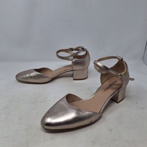 Via Spiga Rose Gold Metallic Leather Block Heel D'Orsay Pumps Minimalist Sz 8.5